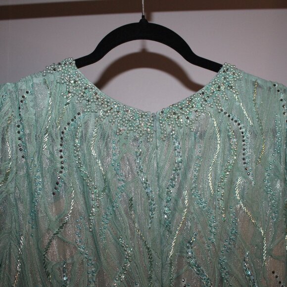 NWT Mac Duggal long Sleeve Sheer Laced Trumpet‎ Long Dress Gown 79291 Sage - Picture 10 of 12